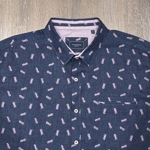7 Diamonds Shirt Blue Pineapple Stretch Short Sleeve Button Up XL